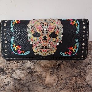 New Montana West Embroidered Sugar Skull Black clutch/wallet
